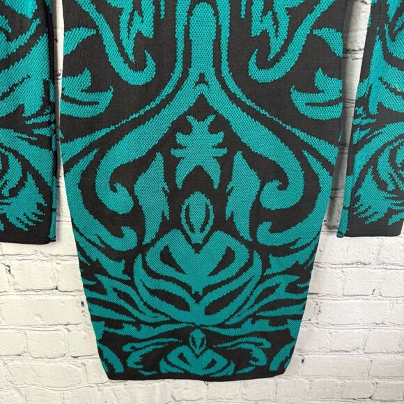 TORN BY RONNY KOBO Black Teal Design Bodycon Knit Dress Size Small - Picture 9 of 10
